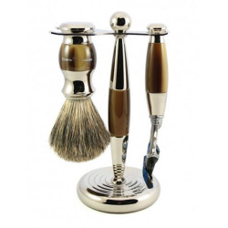 Edwin Jagger Set 3 pièces Fusion Proglide Rasoir & Rasoir Brosse Corne et Stand