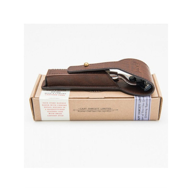 Captain Fawcett Maquinilla Afeitar Mach 3 con Funda Cuero 